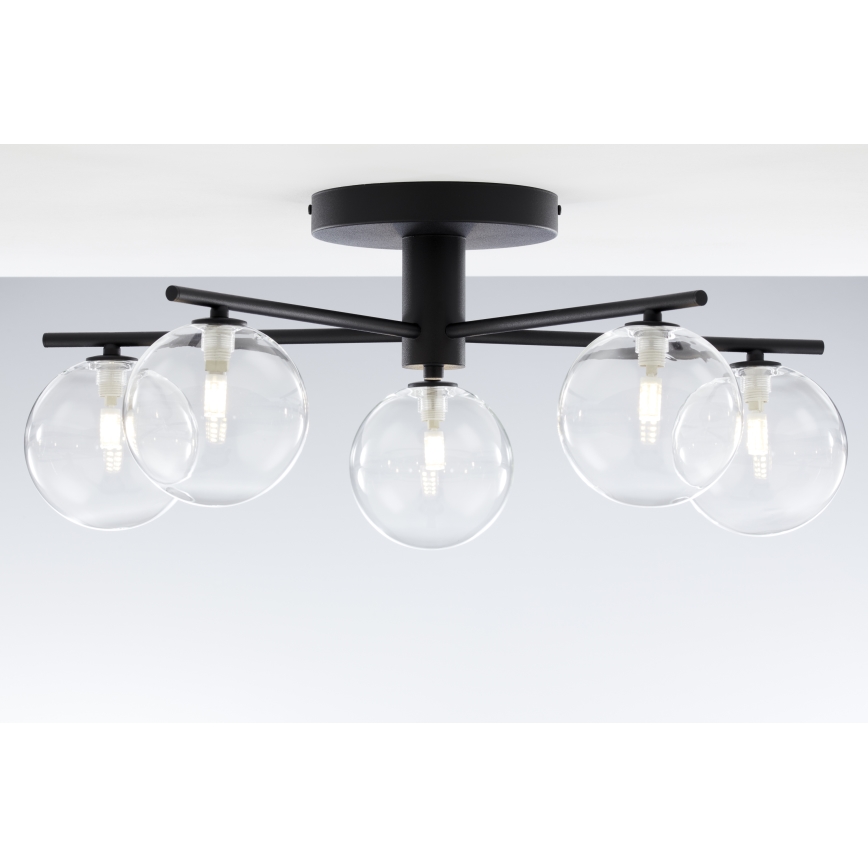 Jupiter 2046 - Kiinteä kattokruunu PRATO 5xG9/10W/230V musta/läpinäkyvä