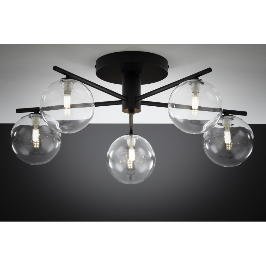 Jupiter 2046 - Kiinteä kattokruunu PRATO 5xG9/10W/230V musta/läpinäkyvä