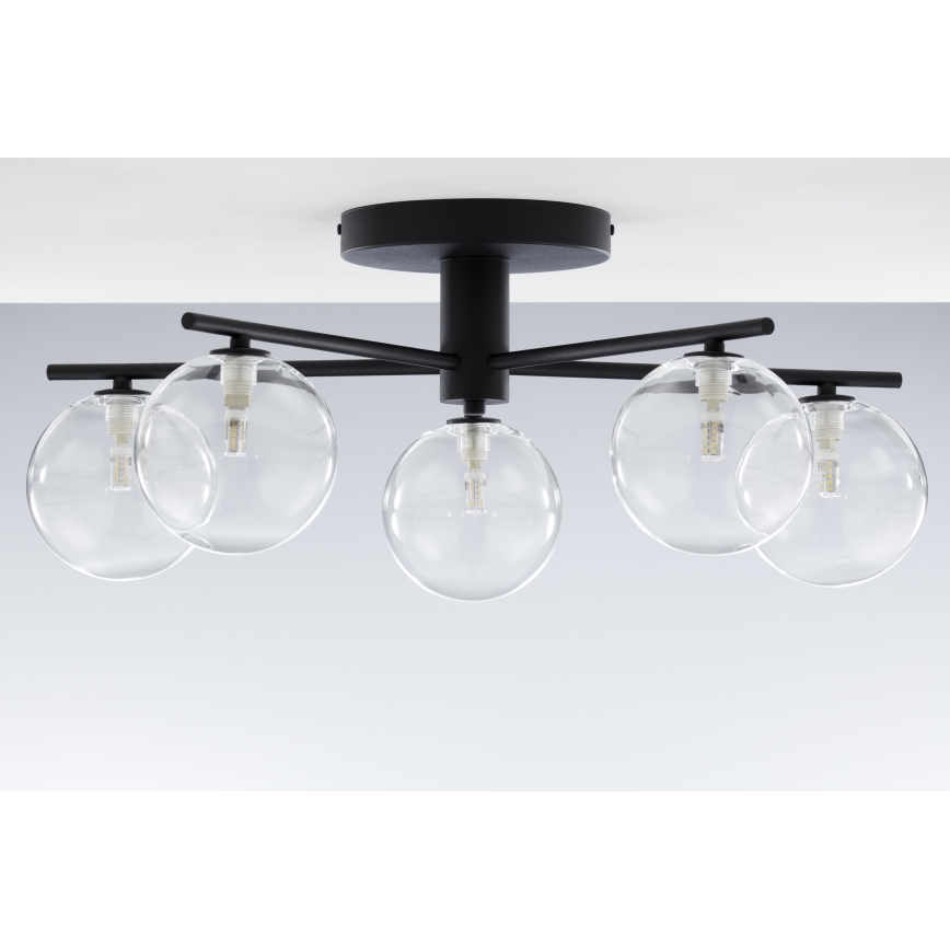 Jupiter 2046 - Kiinteä kattokruunu PRATO 5xG9/10W/230V musta/läpinäkyvä