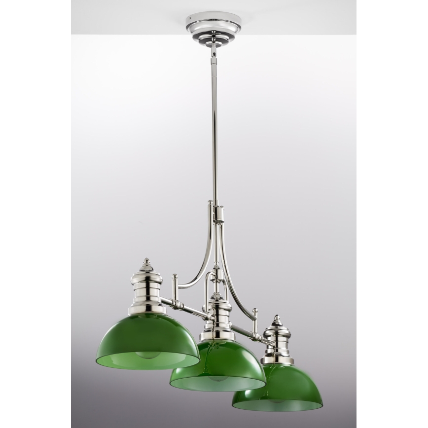 Jupiter 2072 - PLATINO kattovalaisin varrella, 3xE27/15W/230V, vihreä/kiiltävä kromi