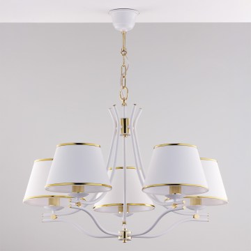 Jupiter 2084 - Ketjullinen kattokruunu SAMBA 5xE27/15W/230V valkoinen/kultainen