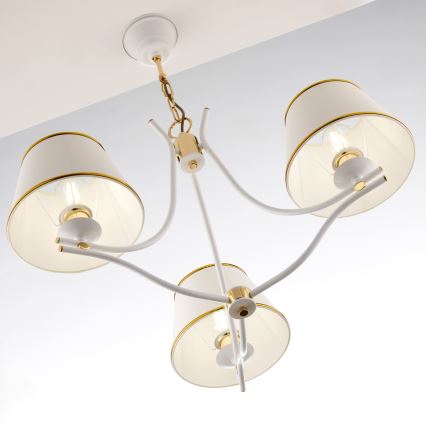 Jupiter 2085 - Riippuvalaisin ketjulla SAMBA 3xE27/15W/230V valkoinen/kulta