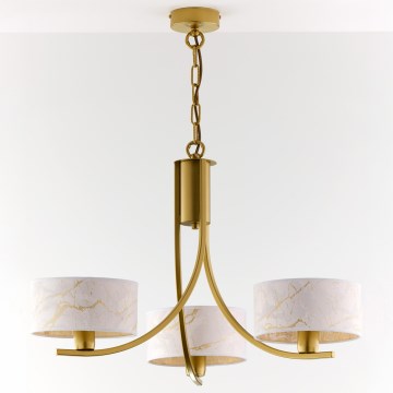 Jupiter 2096 - Riippuvalaisin ketjulla ARTHUR 3xE27/15W/230V valkoinen/kultainen/marmorikuvio