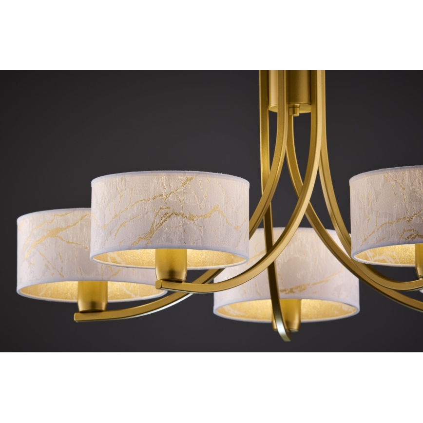 Jupiter 2097 - Ketjulla roikkuva kattokruunu ARTHUR 5xE27/15W/230V valkoinen/kultainen/marmorikuviointi