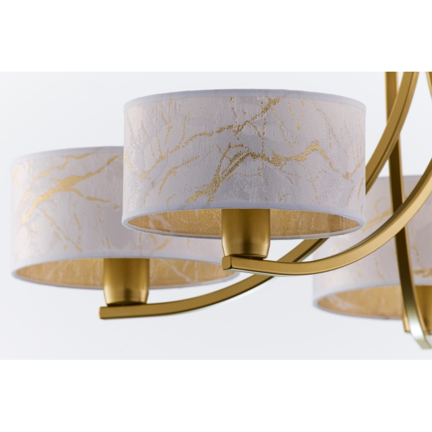 Jupiter 2097 - Ketjulla roikkuva kattokruunu ARTHUR 5xE27/15W/230V valkoinen/kultainen/marmorikuviointi