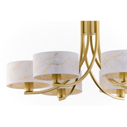 Jupiter 2098 - Riippuvalaisin ketjulla ARTHUR 6xE27/15W/230V valkoinen/kultainen/marmorikoriste