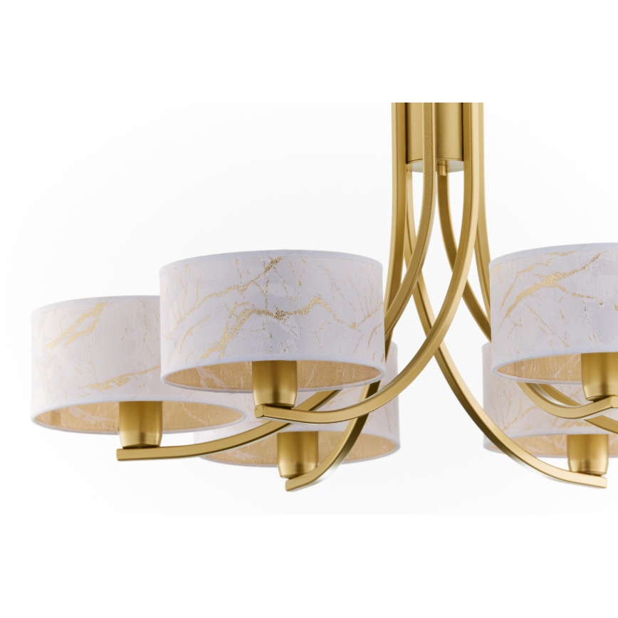 Jupiter 2098 - Riippuvalaisin ketjulla ARTHUR 6xE27/15W/230V valkoinen/kultainen/marmorikoriste
