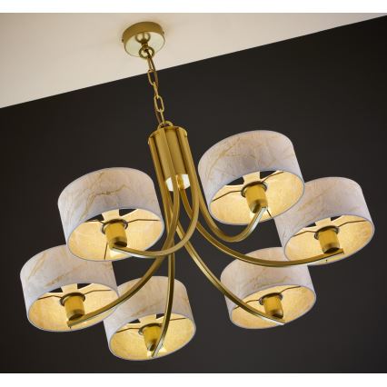 Jupiter 2098 - Riippuvalaisin ketjulla ARTHUR 6xE27/15W/230V valkoinen/kultainen/marmorikoriste