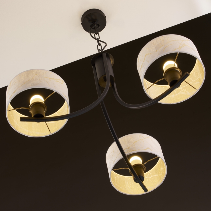 Jupiter 2103 - Riippuvalaisin ketjulla ARTHUR 3xE27/15W/230V valkoinen/musta/marmorikuvio