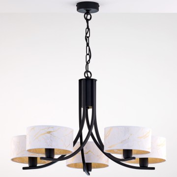 Jupiter 2104 - Riippuvalaisin ketjulla ARTHUR 5xE27/15W/230V valkoinen/musta/marmorikoriste