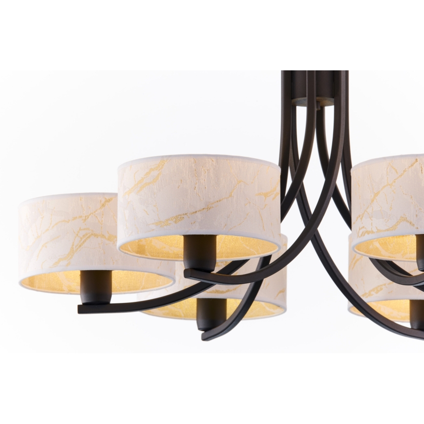 Jupiter 2105 - Ketjulla varustettu riippuvalaisin ARTHUR 6xE27/15W/230V valkoinen/musta/marmorikuvio