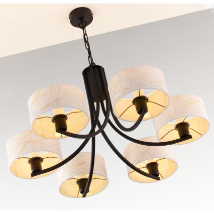 Jupiter 2105 - Ketjulla varustettu riippuvalaisin ARTHUR 6xE27/15W/230V valkoinen/musta/marmorikuvio