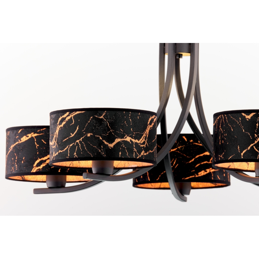 Jupiter 2107 - Riippuvalaisin ketjulla ARTHUR 5xE27/15W/230V musta/oranssi/marmorin kuviointi