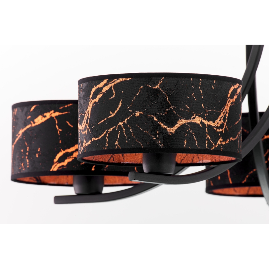 Jupiter 2107 - Riippuvalaisin ketjulla ARTHUR 5xE27/15W/230V musta/oranssi/marmorin kuviointi