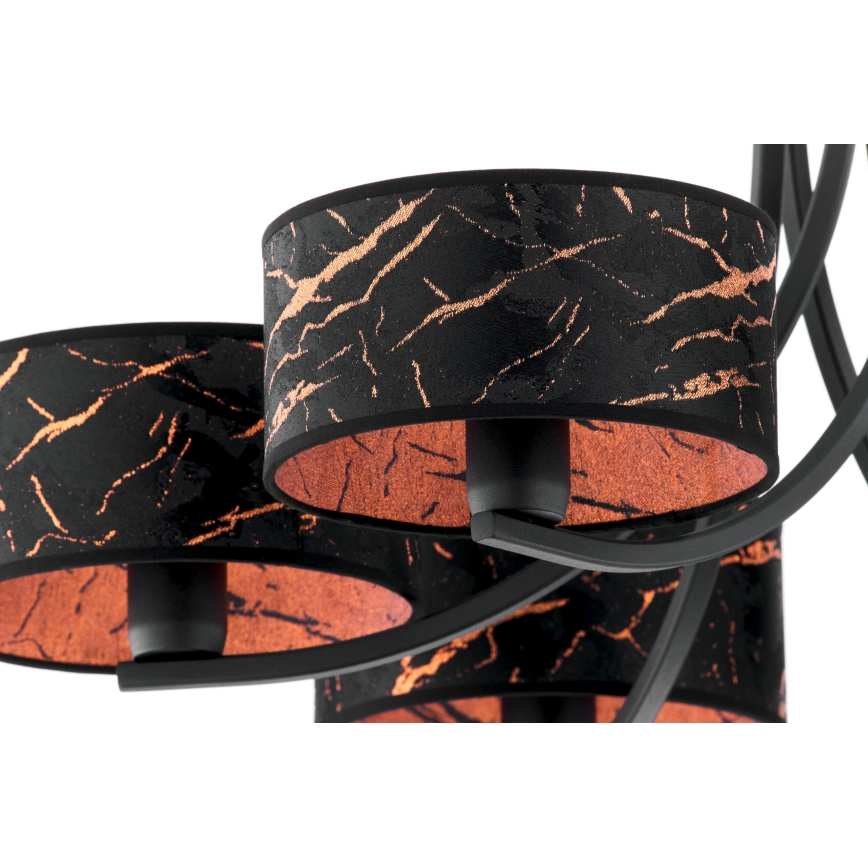 Jupiter 2108 - Ketjulla ripustettava kattokruunu ARTHUR 6xE27/15W/230V musta/oranssi/marmorikuvio