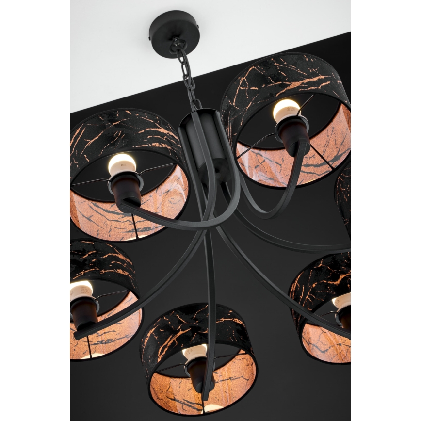 Jupiter 2108 - Ketjulla ripustettava kattokruunu ARTHUR 6xE27/15W/230V musta/oranssi/marmorikuvio