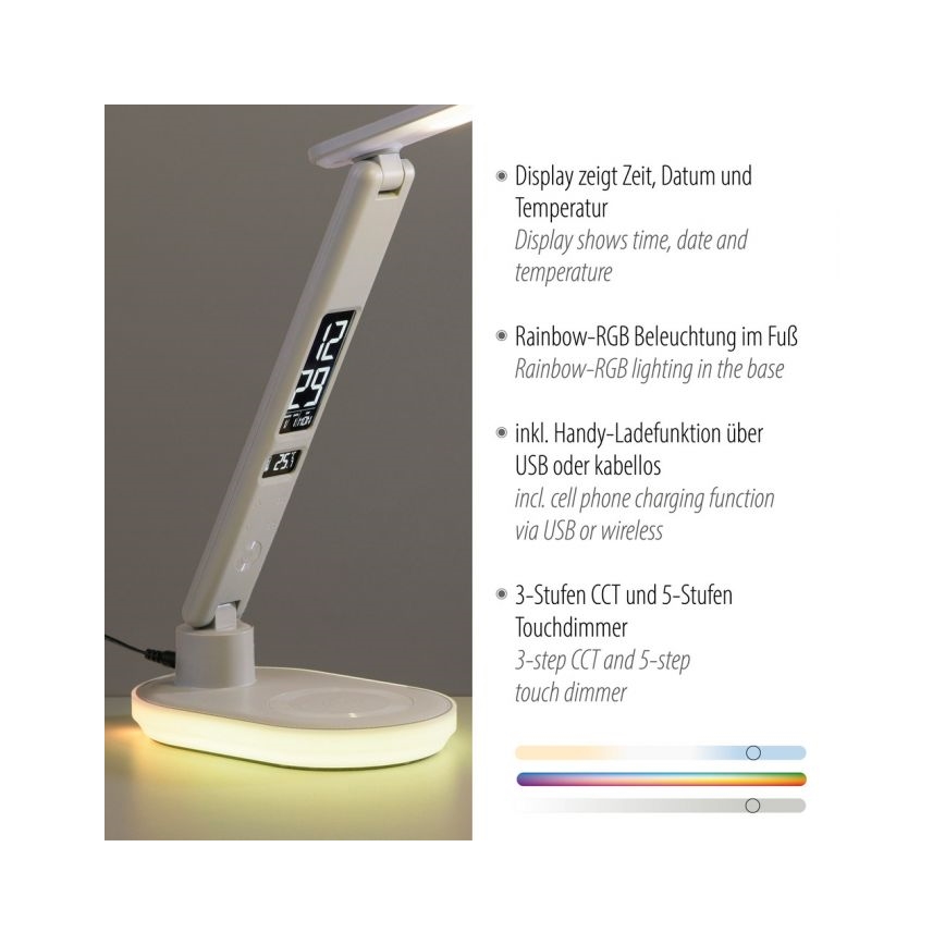 JUST LIGHT. 11018-16 - LED RGBW himmennettävä kosketuksella ohjattava pöytälamppu langattomalla latauksella TINA LED/4W/230V valkoinen