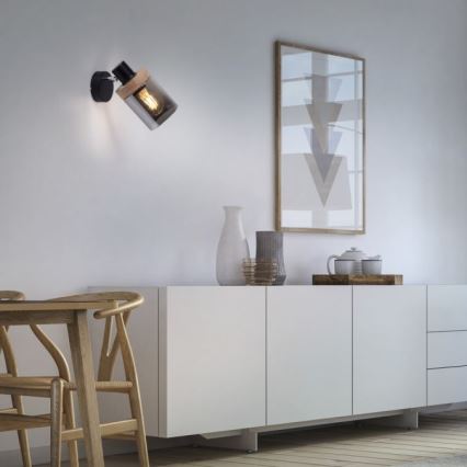 JUST LIGHT. 11311-18 - Seinäkohdevalo PASQUAL 1xE27/40W/230V musta/kumiviikuna