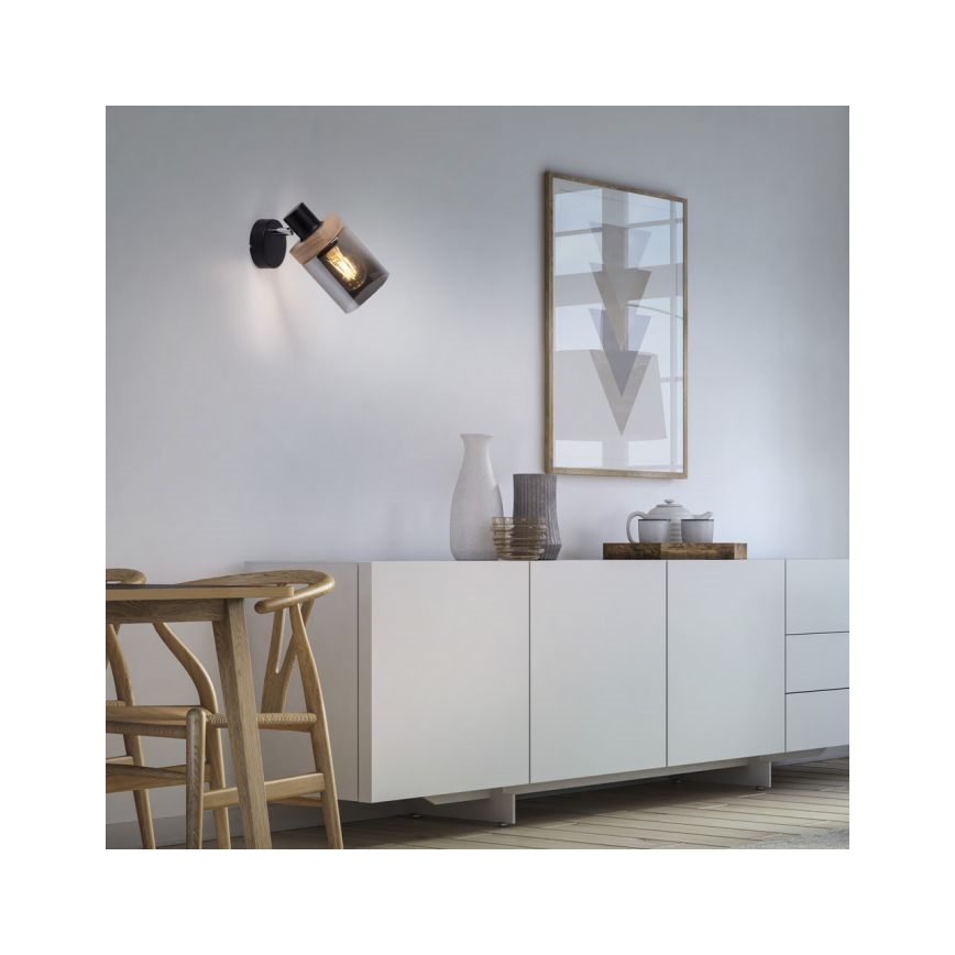 JUST LIGHT. 11311-18 - Seinäkohdevalo PASQUAL 1xE27/40W/230V musta/kumiviikuna