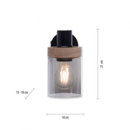 JUST LIGHT. 11311-18 - Seinäkohdevalo PASQUAL 1xE27/40W/230V musta/kumiviikuna