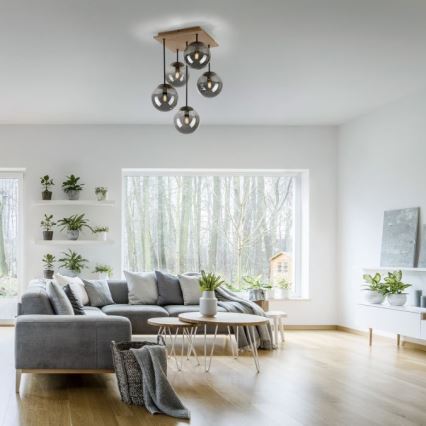 JUST LIGHT. 11395-79 - Riippukattokruunu WIDOW 5xE14/25W/230V tammi