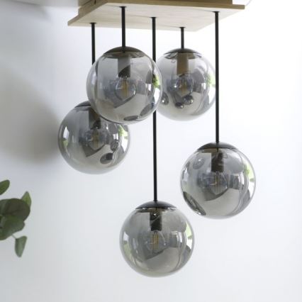 JUST LIGHT. 11395-79 - Riippukattokruunu WIDOW 5xE14/25W/230V tammi