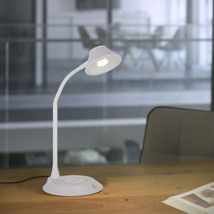 JUST LIGHT. 14414-16 - Himmennettävä, joustava kosketusohjattu pöytälamppu langattomalla latauksella PUCKI LED/4,5W/230V valkoinen