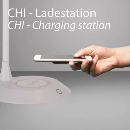 JUST LIGHT. 14414-16 - Himmennettävä, joustava kosketusohjattu pöytälamppu langattomalla latauksella PUCKI LED/4,5W/230V valkoinen