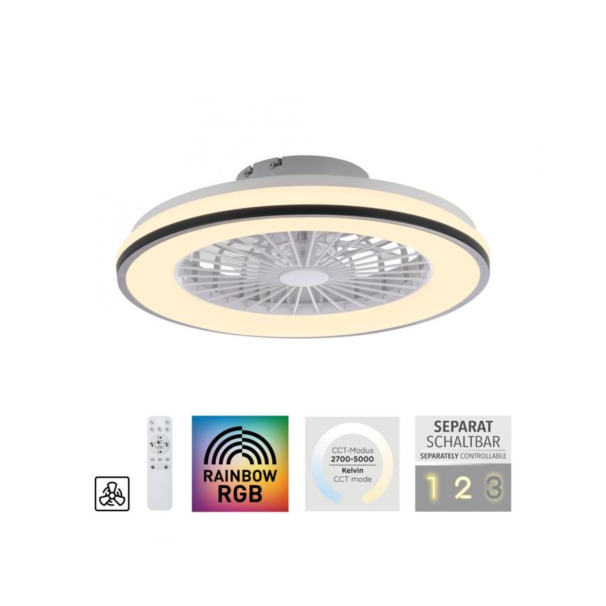 JUST LIGHT. 14447-18 - LED RGBW himmennettävä kattotuuletin valaisimella LENO LED/44W/230V 3000-6500K halkaisija 48,6 cm valkoinen + kaukosäädin
