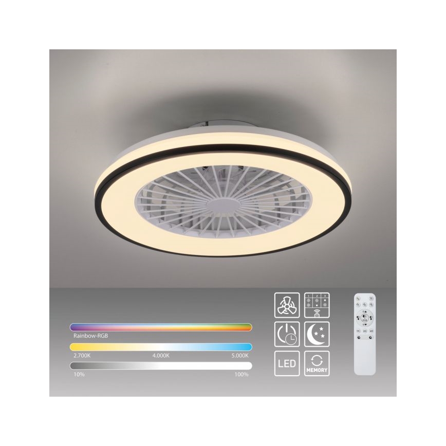 JUST LIGHT. 14447-18 - LED RGBW himmennettävä kattotuuletin valaisimella LENO LED/44W/230V 3000-6500K halkaisija 48,6 cm valkoinen + kaukosäädin