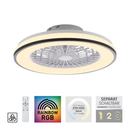 JUST LIGHT. 14447-18 - LED RGBW himmennettävä kattotuuletin valolla LENO LED/44W/230V 3000-6500K halkaisija 48,6 cm valkoinen + kaukosäädin