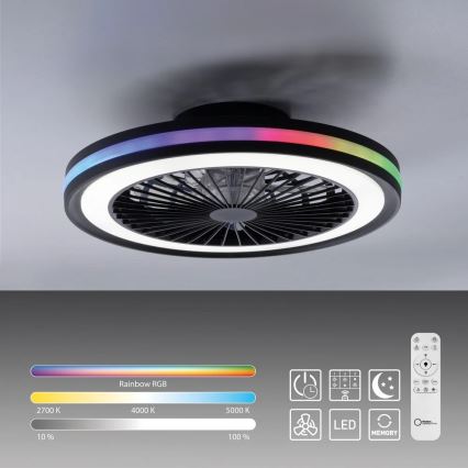 JUST LIGHT. 14649-18 - LED RGBW himmennettävä kattotuuletin valolla BRANDON LED/36W/230V 2700-5000K halkaisija 46,5 cm musta + kaukosäädin
