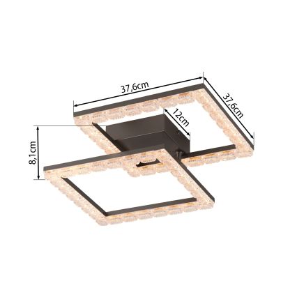 JUST LIGHT. 14732-18 - LED-kattovalaisin GLITRA LED/17,5W/230V 37,6x37,6 cm musta