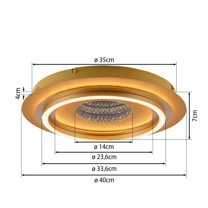 JUST LIGHT. 15089-60 - LED-kattovalaisin CICHIO LED/36W/230V, halkaisija 40 cm, kultainen