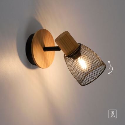 JUST LIGHT. 15191-79 - Seinäkohdevalo TAMIS 1xE14/10W/230V mänty