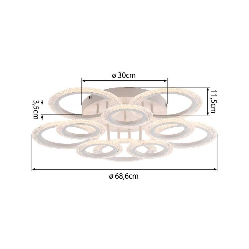 JUST LIGHT. 15268-16 - LED kattovalaisin CRYSTALLO LED/48,5W/230V halkaisija 68,6 cm valkoinen