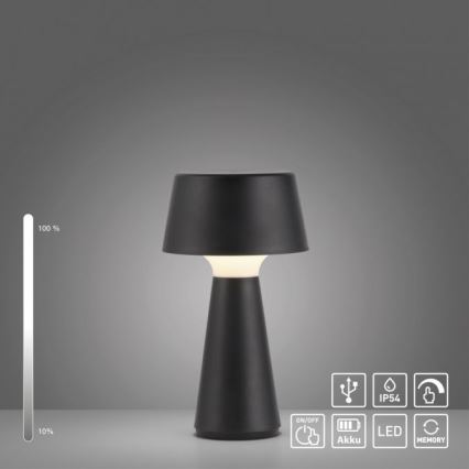 JUST LIGHT. 19260-18 - LED himmennettävä kosketusohjattu ulkovalaisin ABERA LED/3W/3,7V 2000 mAh USB IP54 musta