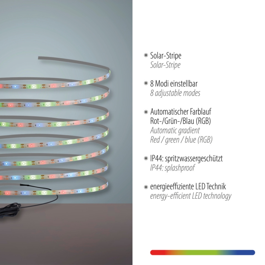 JUST LIGHT. 19971-18 - LED RGB -aurinkonauha TEANIA, LED/3,7V, 5 m, 1200 mAh, IP44, musta