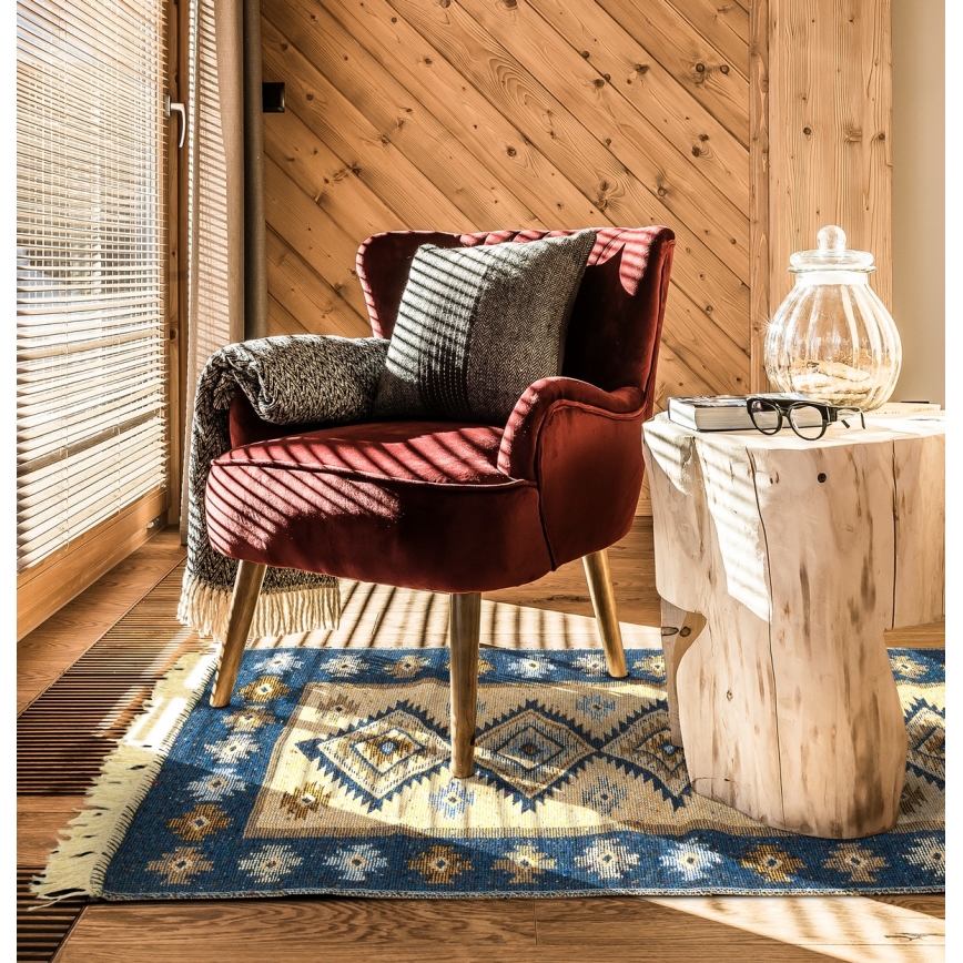 Käännettävä itämainen KILIM-matto 80x150 cm sininen/beige