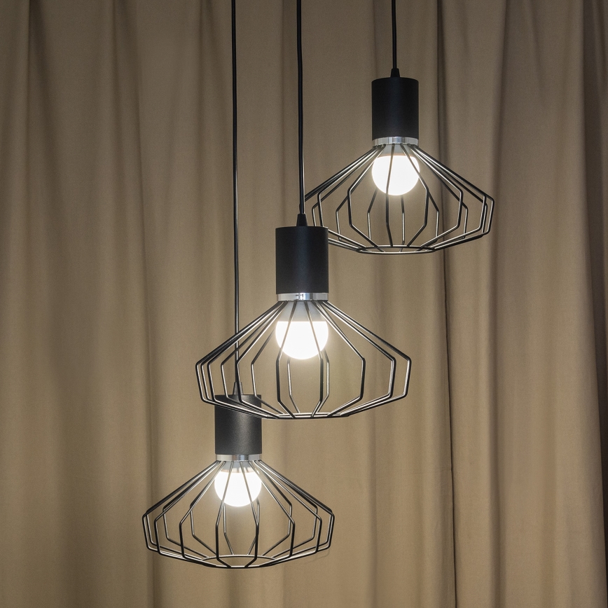 Kaapelikiinnitteinen riippuvalaisin SOLANO 3xE27/15W/230V musta/kiiltävä kromi