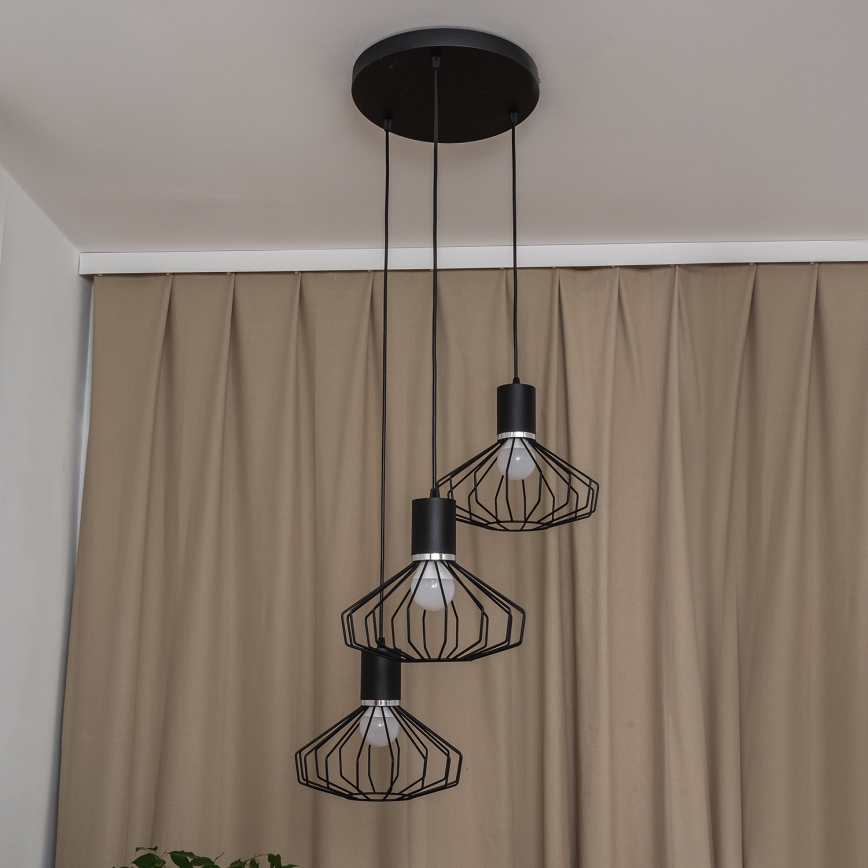 Kaapelikiinnitteinen riippuvalaisin SOLANO 3xE27/15W/230V musta/kiiltävä kromi
