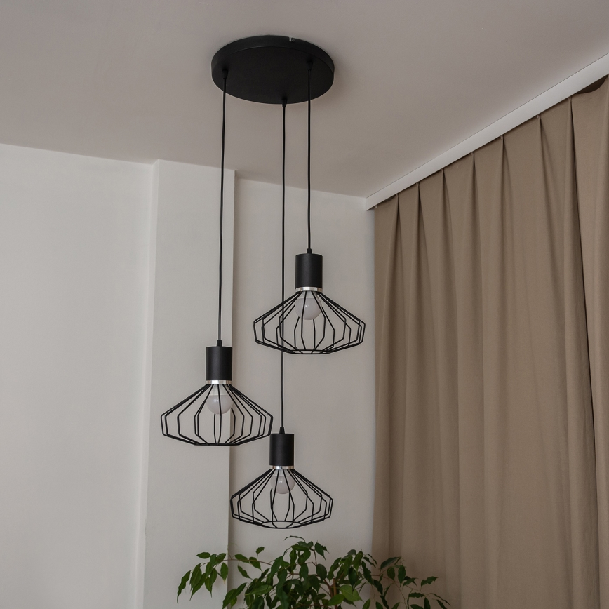 Kaapelikiinnitteinen riippuvalaisin SOLANO 3xE27/15W/230V musta/kiiltävä kromi