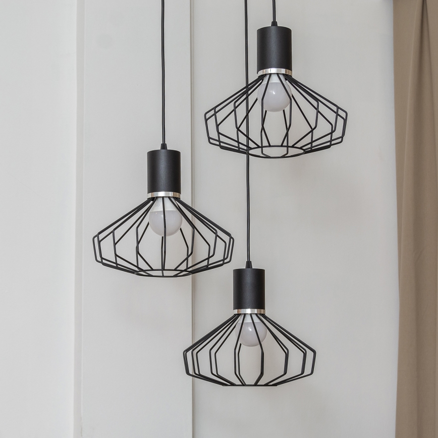 Kaapelikiinnitteinen riippuvalaisin SOLANO 3xE27/15W/230V musta/kiiltävä kromi