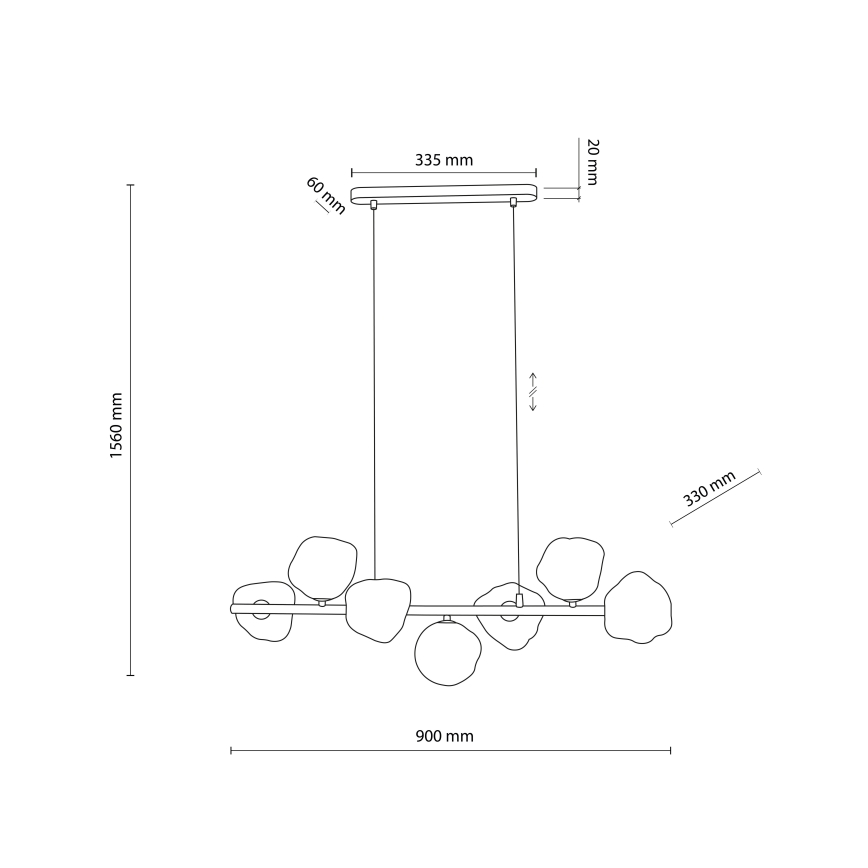Kaapelilla ripustettava LAVA-riippuvalaisin 7xG9/8W/230V, beige/savunbeige