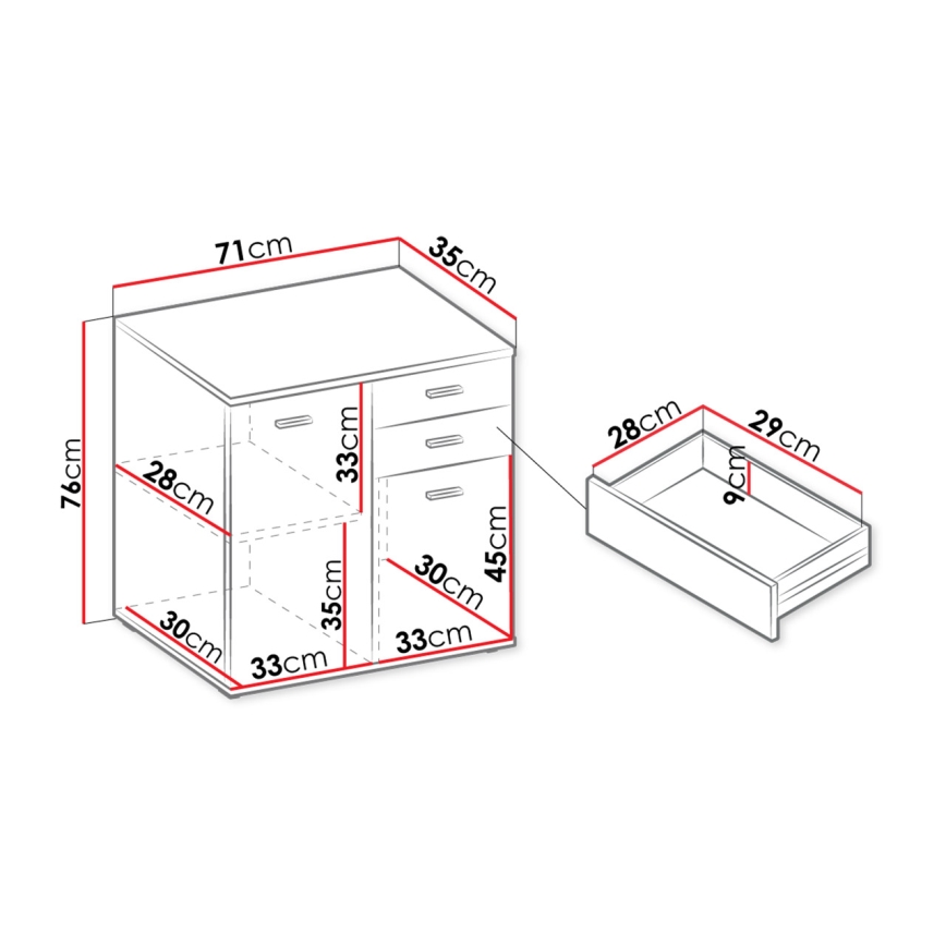 Kaappi MIKE 76x71 cm valkoinen