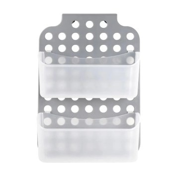 Kaksikerroksinen ripustettava suihkuhylly 12x35,5 cm harmaa/valkoinen