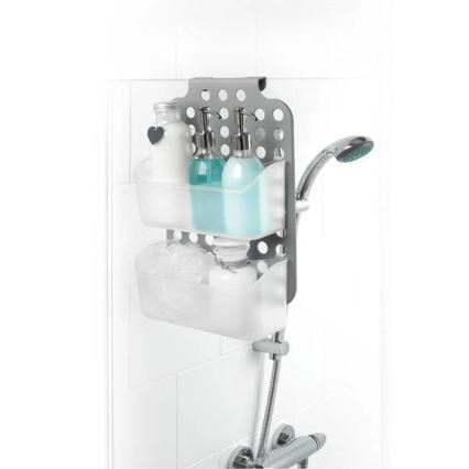 Kaksikerroksinen ripustettava suihkuhylly 12x35,5 cm harmaa/valkoinen