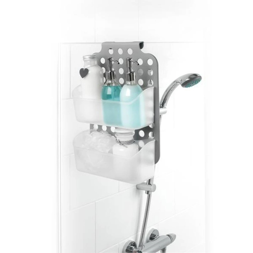 Kaksikerroksinen ripustettava suihkuhylly 12x35,5 cm harmaa/valkoinen