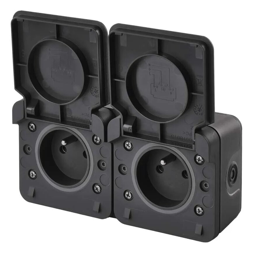 Kaksinkertainen pistorasia kohteelle humid environment IP55