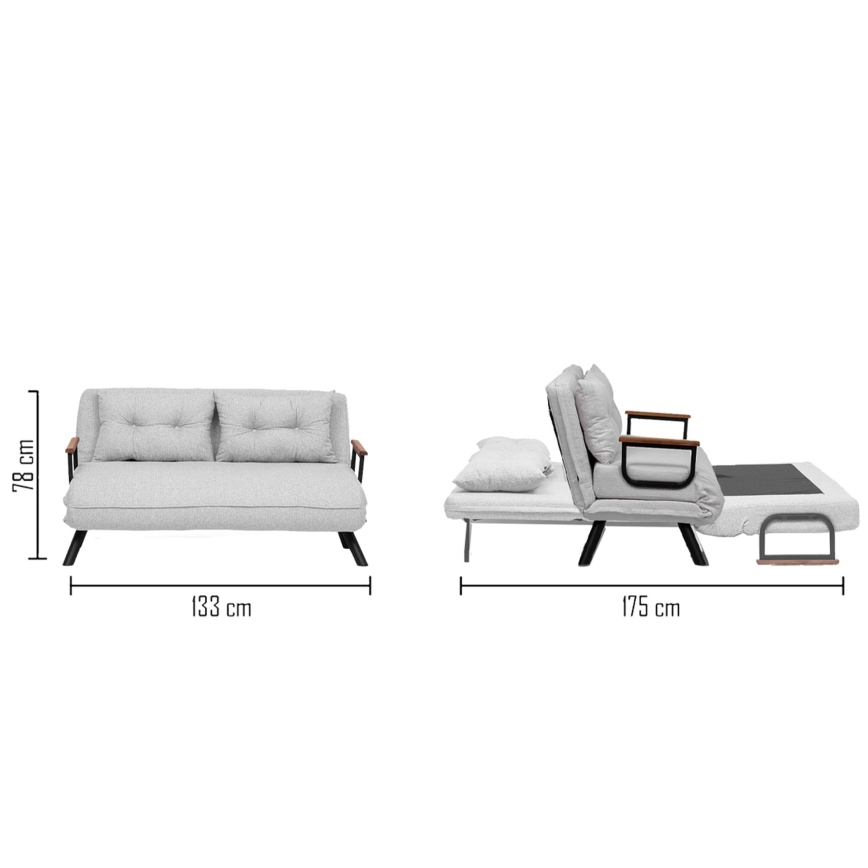 Kaksipaikkainen vuodesohva QIRA harmaa